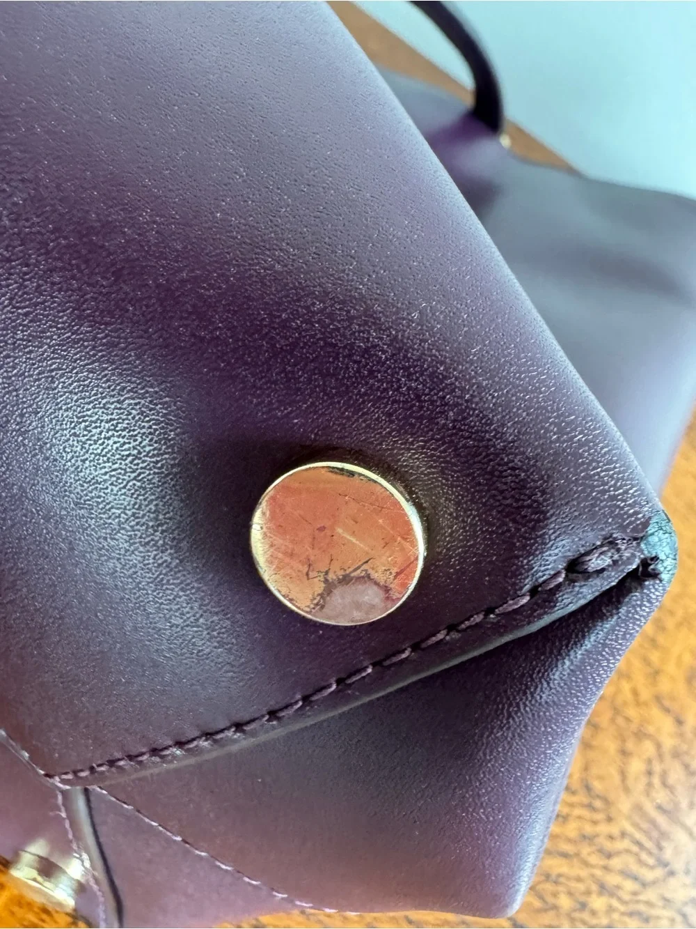 Michael Kors Mott Leather Tote with Gold MK Logo - Eggplant